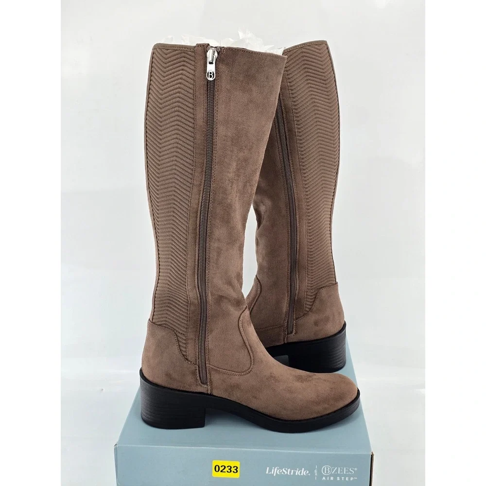 Bzees LifeStride Optimum Boots Womens 7.5 Mocha Brown Tall Suede - New